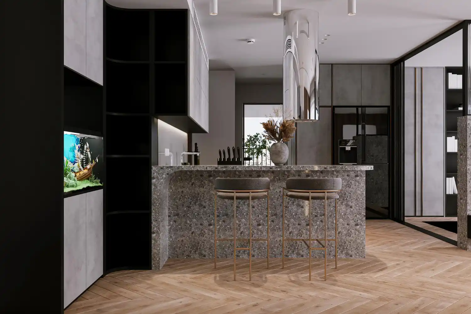 Contemporary kitchen design featuring a stylish island and modern upgrades