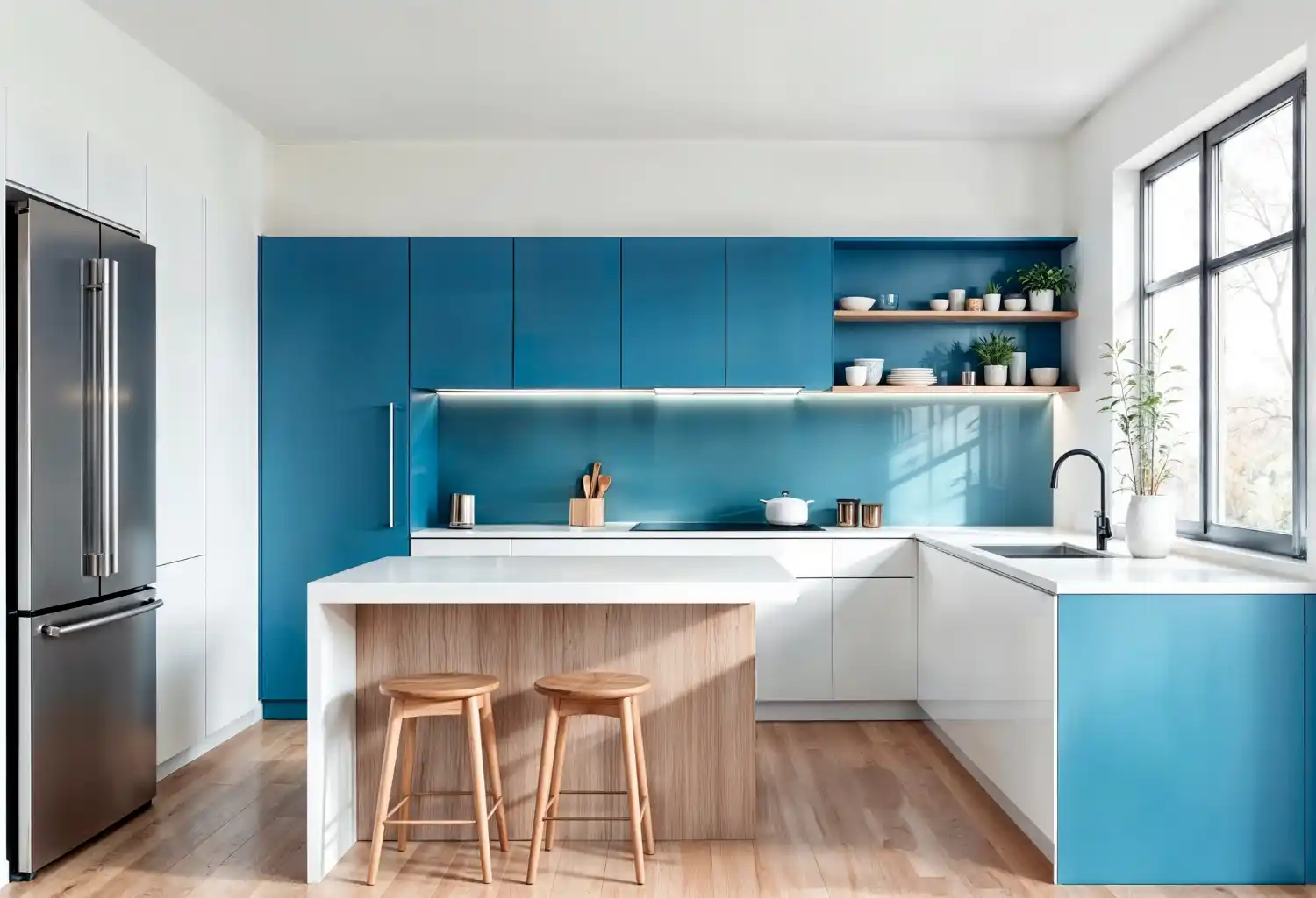 Before and after view of a complete kitchen renovation project